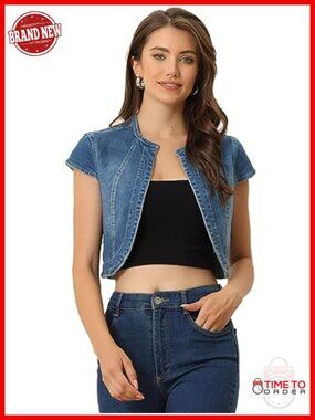 Short Sleeve Denim Jacket Slim Fit Cropped Summer Jean Jacket